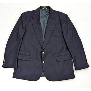 Hunt Valley Men's Blazer Size 46R Navy Blue 100% Wool Sport Coat Vintage